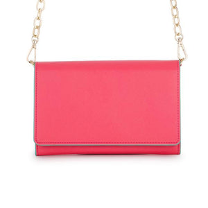 Carly Coral Leather Purse Clutch With Gold Chain Crossbody
