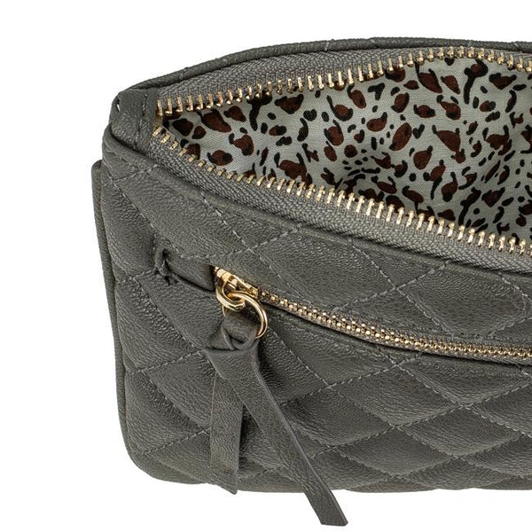 Alexis Grey Quilted Faux Leather Clutch With Gold Chain Wristlet