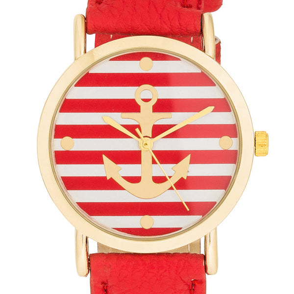 Nautical Red Leather Watch