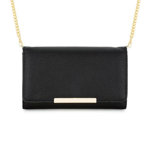 Laney Black Pebbled Faux Leather Clutch With Gold Chain Strap