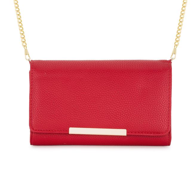 Laney Red Pebbled Faux Leather Clutch With Gold Chain Strap