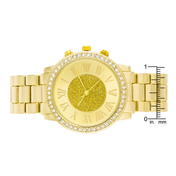 Roman Numeral Goldtone Watch With Crystals