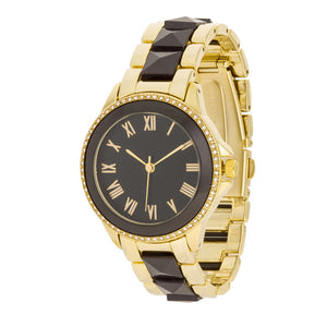Black And Gold Metal Crystal Watch