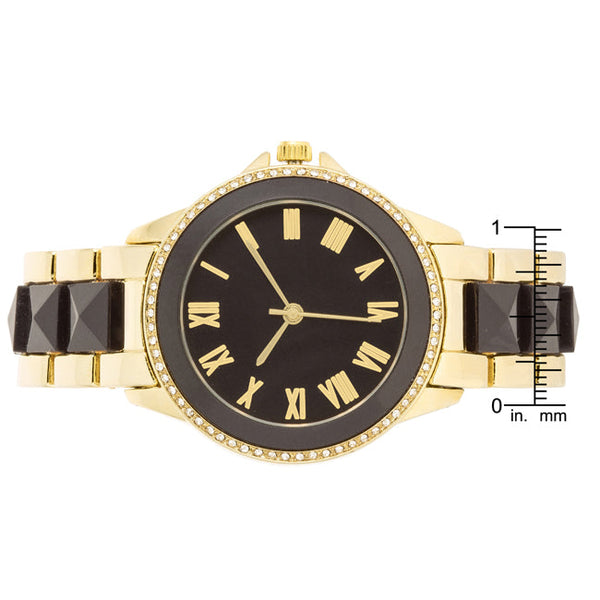 Black And Gold Metal Crystal Watch