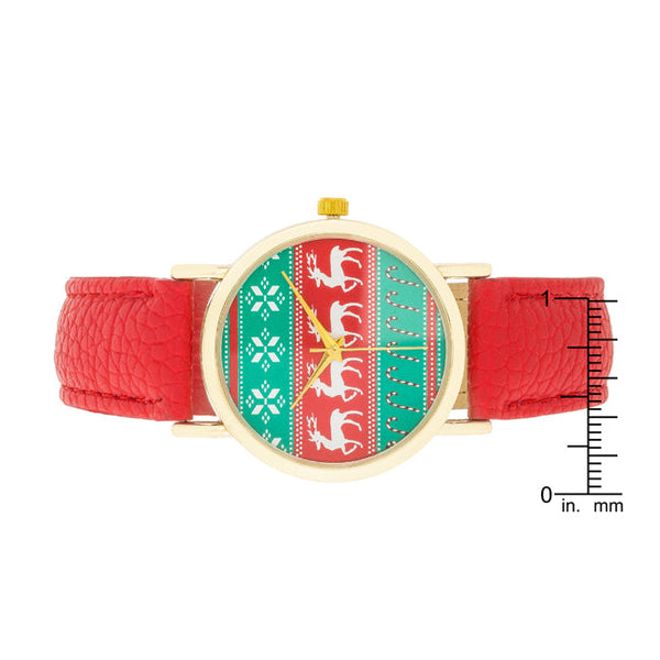 Gold Holiday Watch With Red Leather Strap