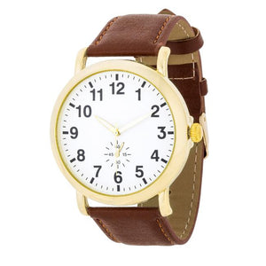 Gold Classic Watch With Brown Leather Strap