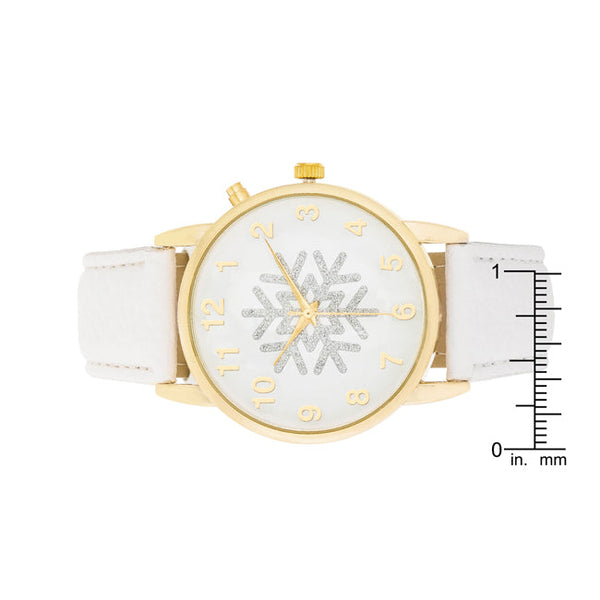 Gold Holiday Tune Watch With White Leather Strap