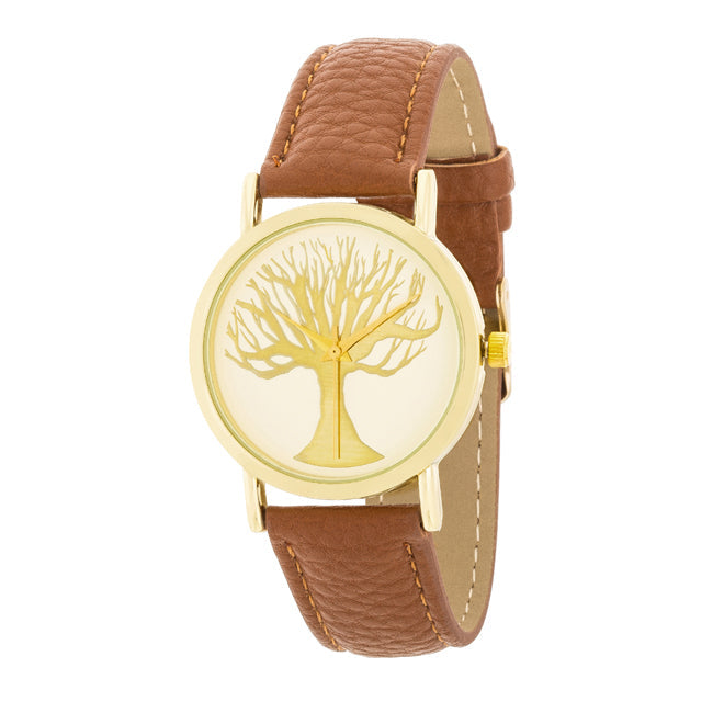 Fashion Tree Dial Watch With Leather Band