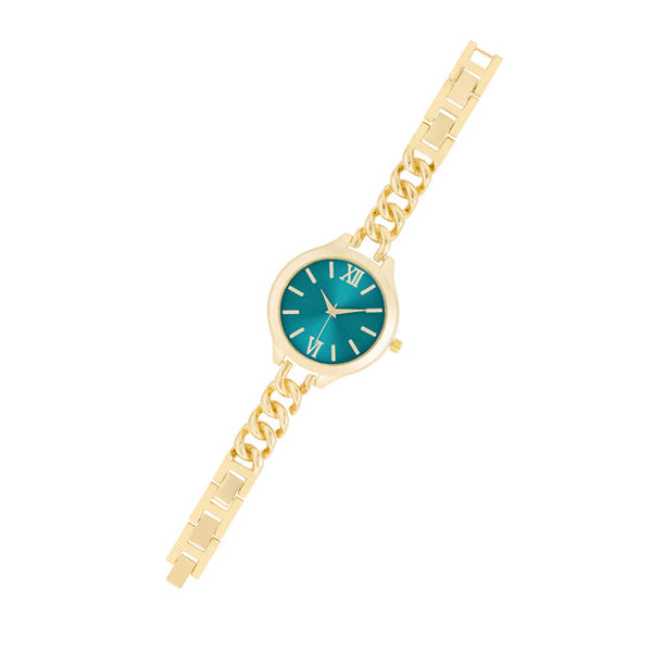 Gold Link Watch With Turqoise Dial