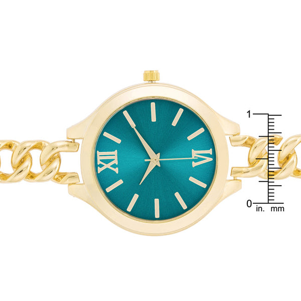 Gold Link Watch With Turqoise Dial