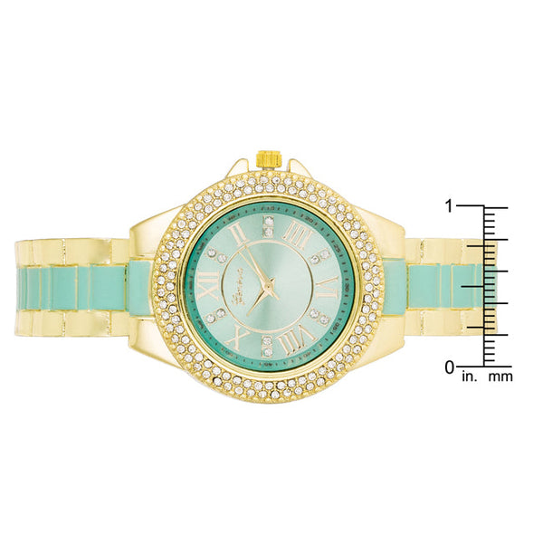Gold Metal Cuff Watch With Crystals - Mint
