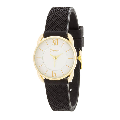 Mina Gold Classic Watch With Black Rubber Strap