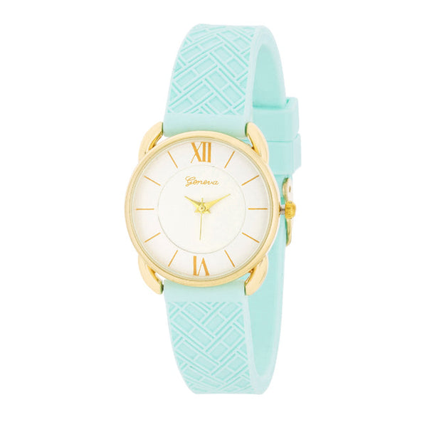 Mina Gold Classic Watch With Mint Rubber Strap