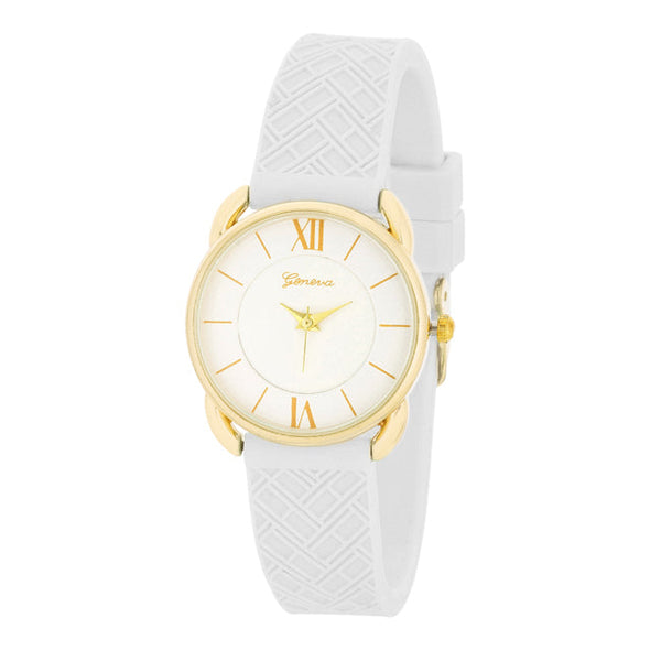 Mina Gold Classic Watch With White Rubber Strap