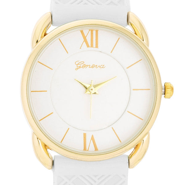 Mina Gold Classic Watch With White Rubber Strap
