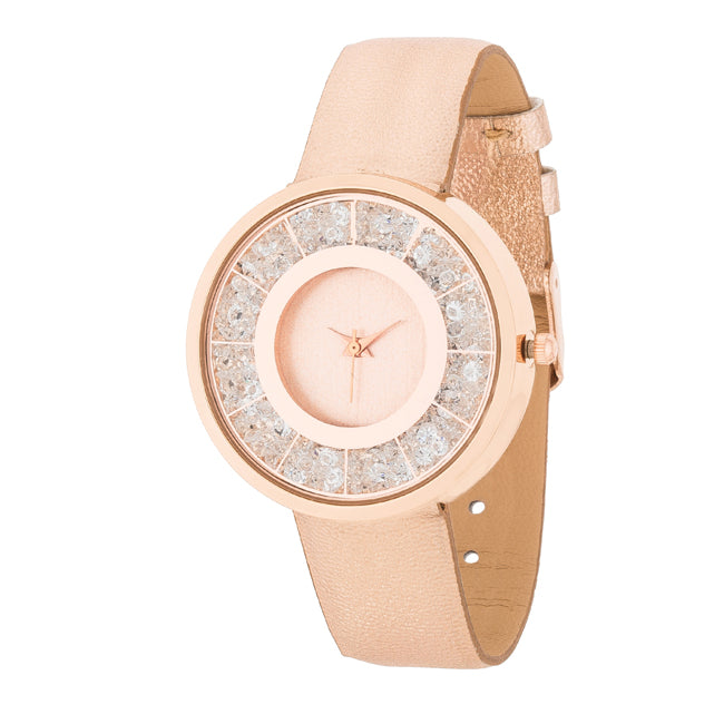 Rose Goldtone Leather Watch With Crystals