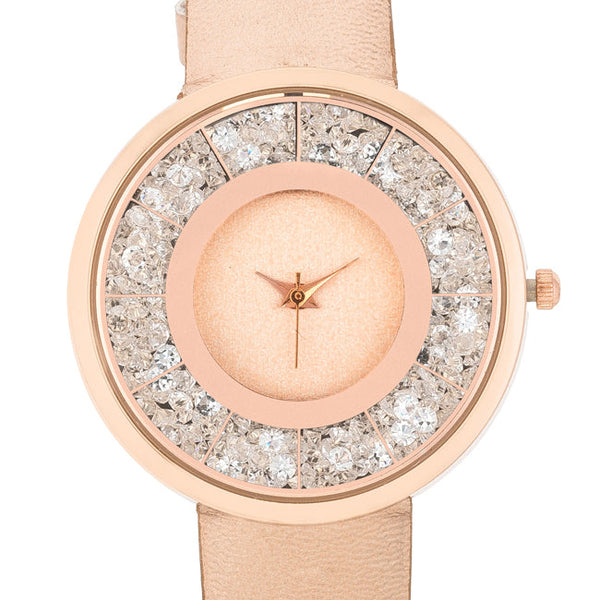 Rose Goldtone Leather Watch With Crystals