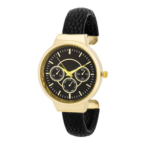 Reyna Gold Black Leather Cuff Watch